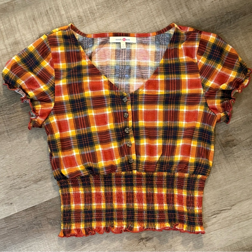 Wishful Park Multicolor Plaid Top Blouse Size Medium - Picture 1 of 7